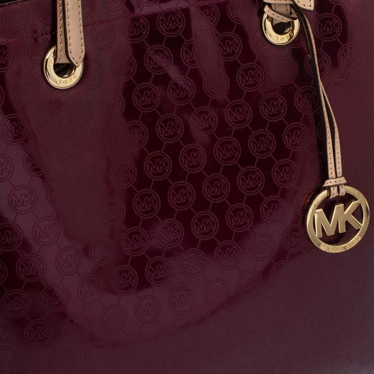Pre Owned MICHAEL Michael Kors Burgundy Patent Leather Jet Set North South Logo Tote
