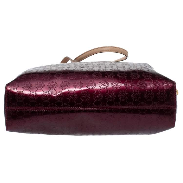 Pre Owned MICHAEL Michael Kors Burgundy Patent Leather Jet Set North South Logo Tote