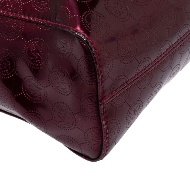 Pre Owned MICHAEL Michael Kors Burgundy Patent Leather Jet Set North South Logo Tote