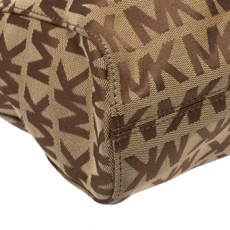 Pre Owned MICHAEL Michael Kors Brown Canvas and Leather Jet Set North South Logo Tote