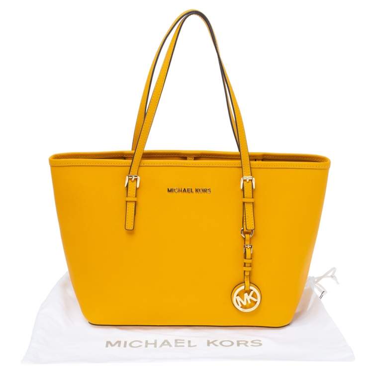 Pre Owned MICHAEL Michael Kors Mustard Leather Jet Set Travel Tote