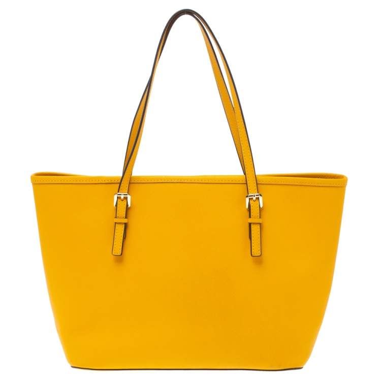 Pre Owned MICHAEL Michael Kors Mustard Leather Jet Set Travel Tote