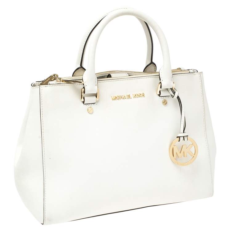 Pre Owned MICHAEL Michael Kors White Leather Medium Sutton Tote