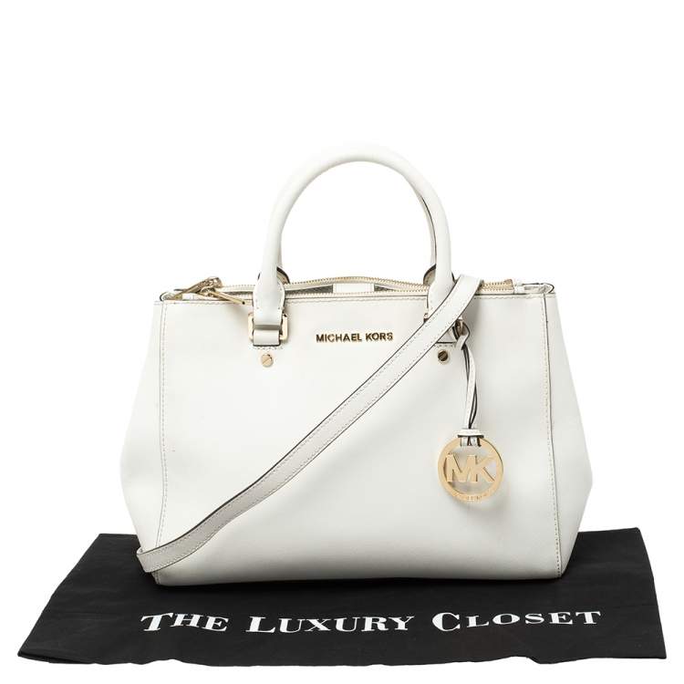 Pre Owned MICHAEL Michael Kors White Leather Medium Sutton Tote
