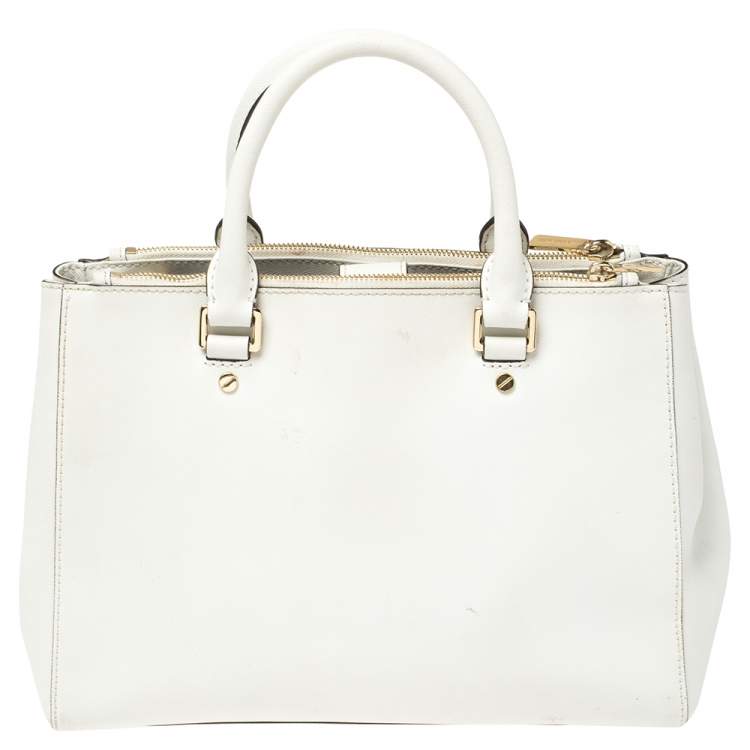 Pre Owned MICHAEL Michael Kors White Leather Medium Sutton Tote