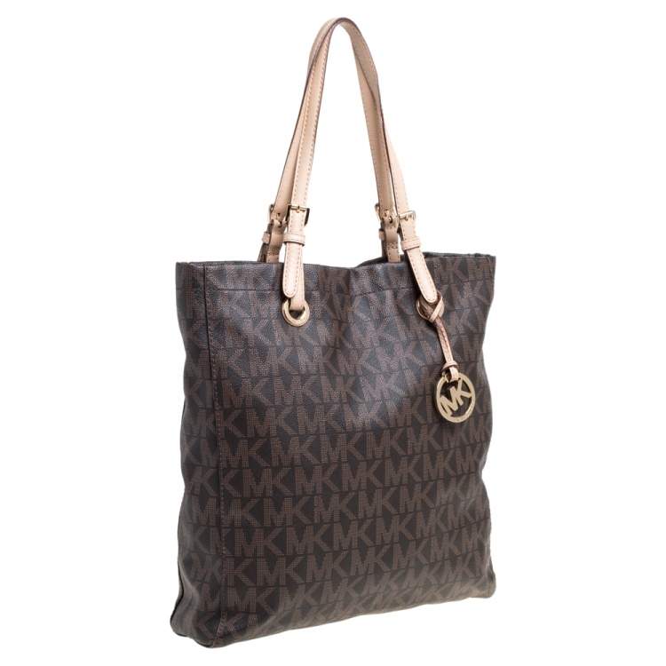 Pre Owned MICHAEL Michael Kors Brown Coated Canvas and Leather Jet Set Tote
