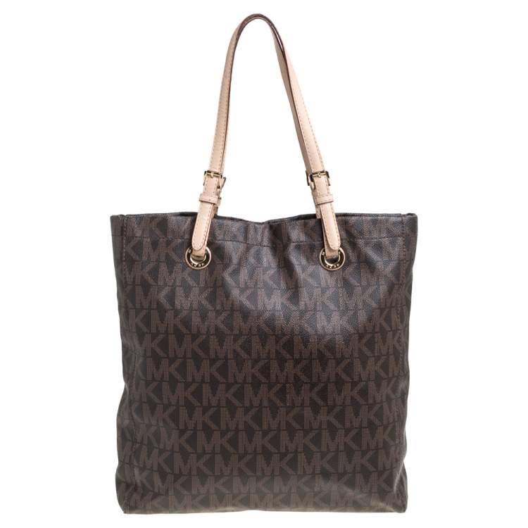 Pre Owned MICHAEL Michael Kors Brown Coated Canvas and Leather Jet Set Tote