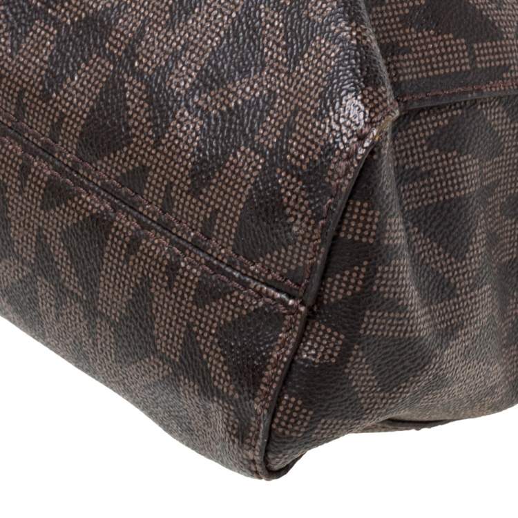 Pre Owned MICHAEL Michael Kors Brown Coated Canvas and Leather Jet Set Tote