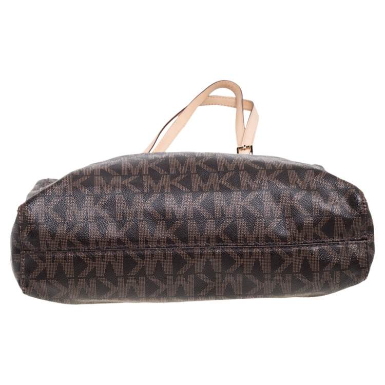 Pre Owned MICHAEL Michael Kors Brown Coated Canvas and Leather Jet Set Tote