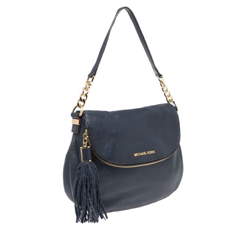 Pre Owned Michael Michael Kors Blue Leather Bedford Top Handle Bag