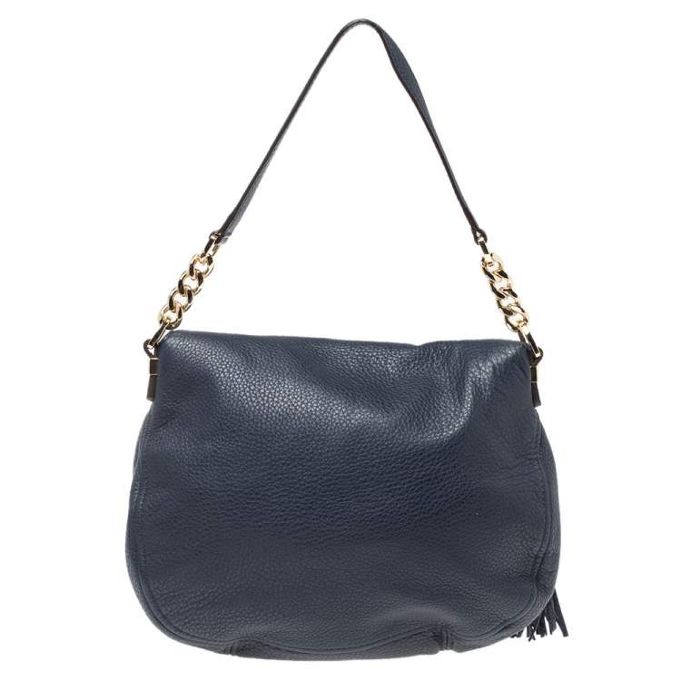 Pre Owned Michael Michael Kors Blue Leather Bedford Top Handle Bag
