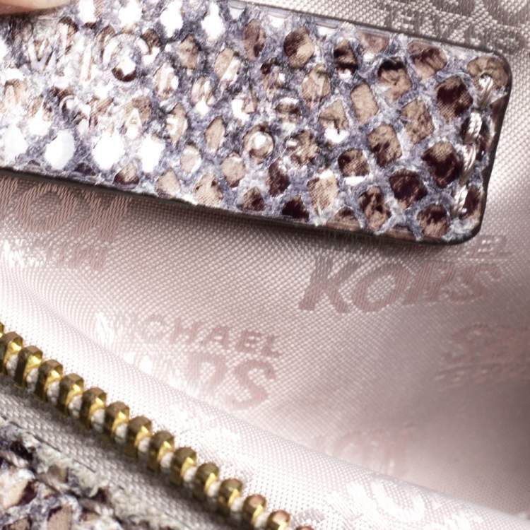 Pre Owned Michael Kors Grey/Black Python Embossed Leather Satchel