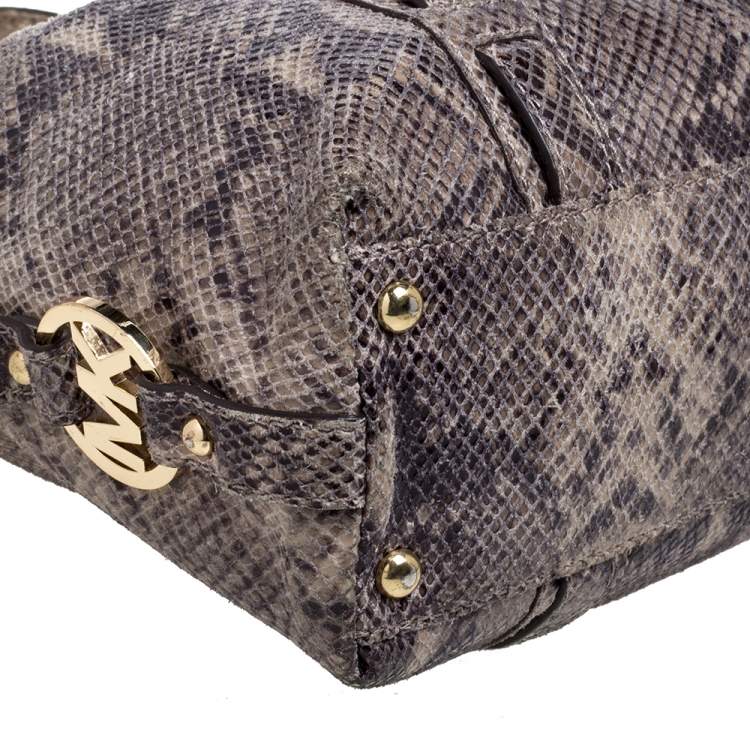 Pre Owned Michael Kors Grey/Black Python Embossed Leather Satchel