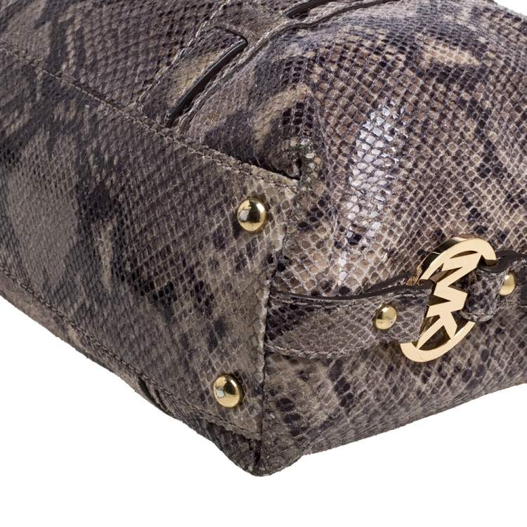 Pre Owned Michael Kors Grey/Black Python Embossed Leather Satchel