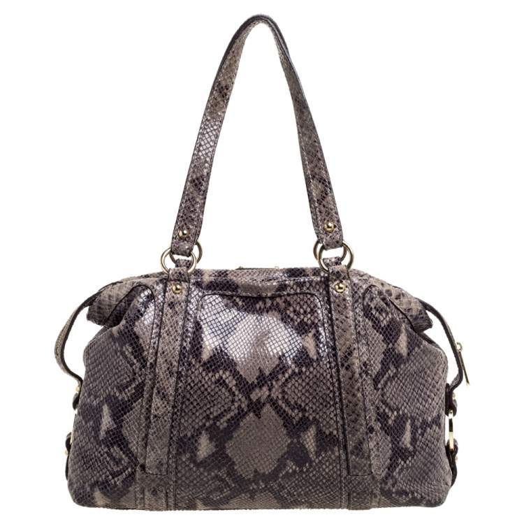 Pre Owned Michael Kors Grey/Black Python Embossed Leather Satchel