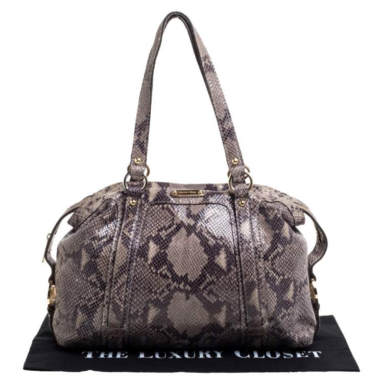 Pre Owned Michael Kors Grey/Black Python Embossed Leather Satchel
