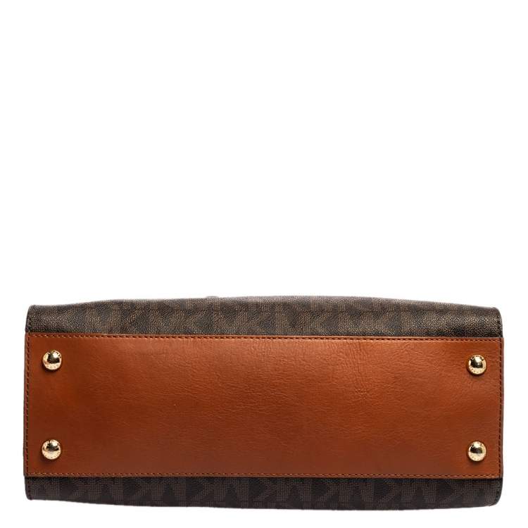 Pre Owned MICHAEL Michael Kors Brown Signature Coated Canvas and Leather Large Hamilton North South Tote