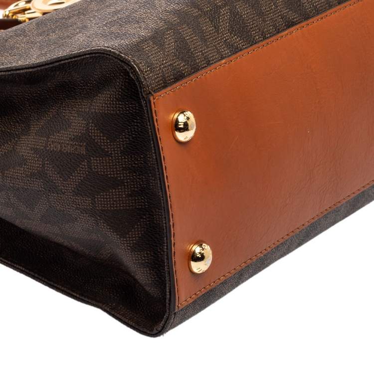 Pre Owned MICHAEL Michael Kors Brown Signature Coated Canvas and Leather Large Hamilton North South Tote