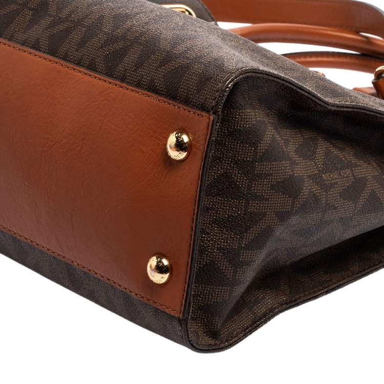 Pre Owned MICHAEL Michael Kors Brown Signature Coated Canvas and Leather Large Hamilton North South Tote