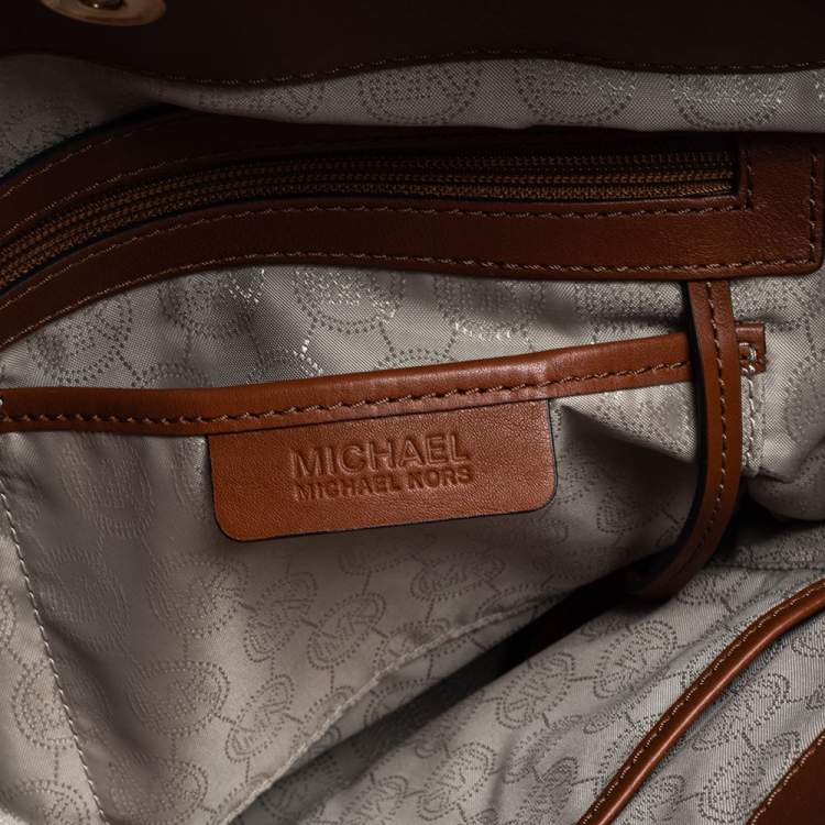 Pre Owned MICHAEL Michael Kors Brown Signature Coated Canvas and Leather Large Hamilton North South Tote