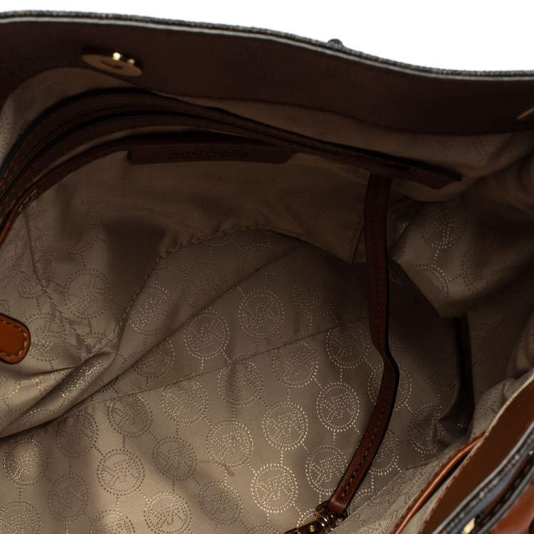 Pre Owned MICHAEL Michael Kors Brown Signature Coated Canvas and Leather Large Hamilton North South Tote