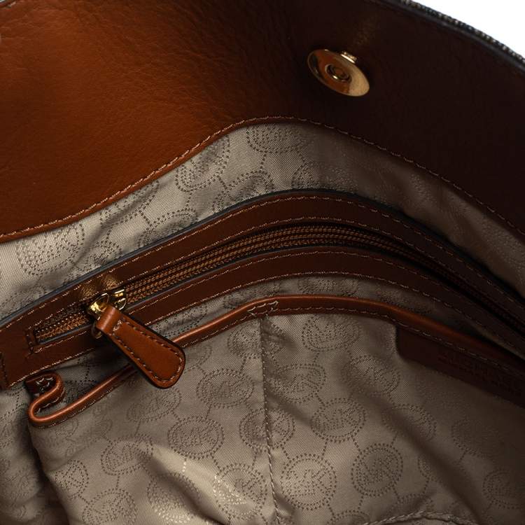Pre Owned MICHAEL Michael Kors Brown Signature Coated Canvas and Leather Large Hamilton North South Tote