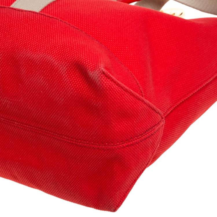 Pre Owned Michael Michael Kors Orange/Beige Canvas and Leather Shopper Tote 