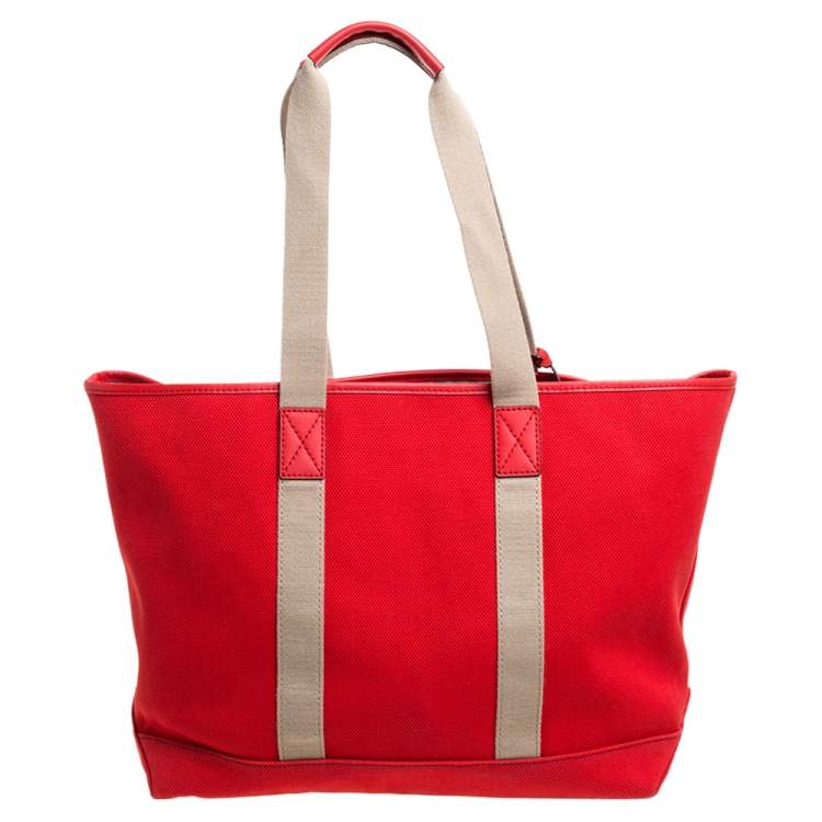 Pre Owned Michael Michael Kors Orange/Beige Canvas and Leather Shopper Tote 