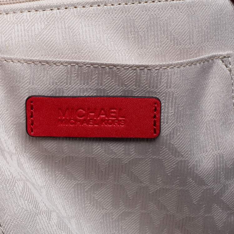Pre Owned Michael Michael Kors Orange/Beige Canvas and Leather Shopper Tote 