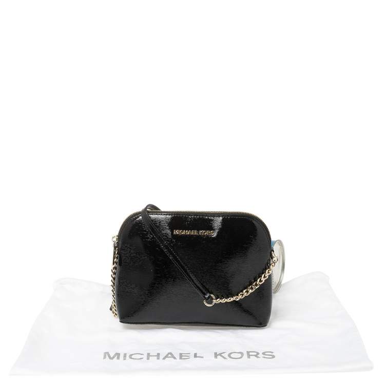 Pre Owned MICHAEL Michael Kors Black Textured Patent Leather Cindy Crossbody Bag