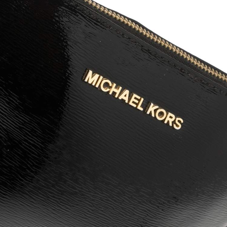 Pre Owned MICHAEL Michael Kors Black Textured Patent Leather Cindy Crossbody Bag