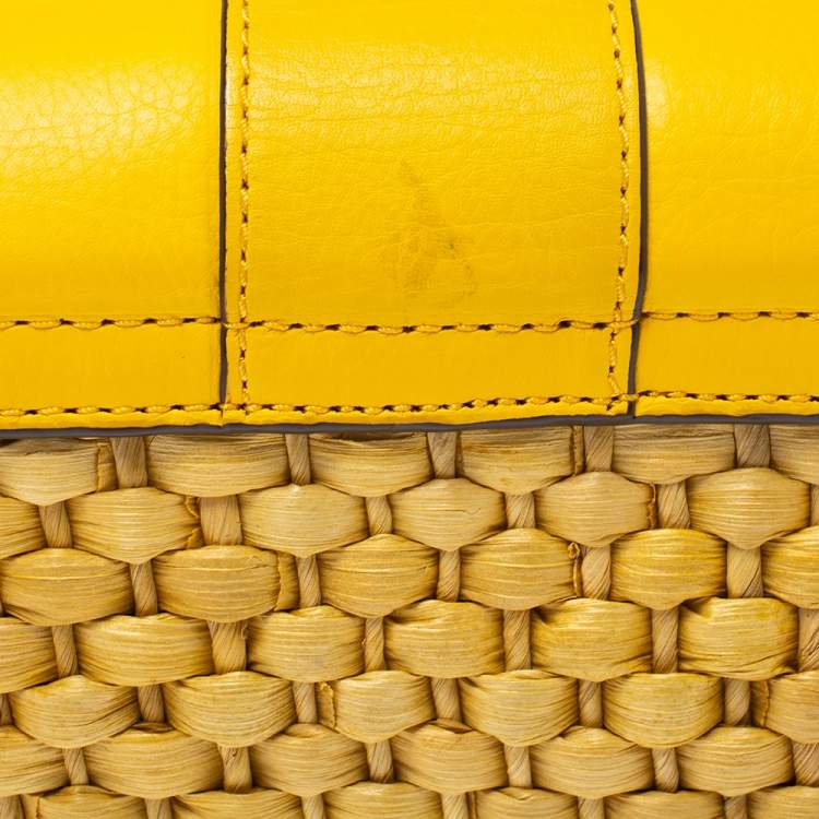 Pre Owned MICHAEL Michael Kors Mustard Woven Straw and Leather Gabriella Shoulder Bag