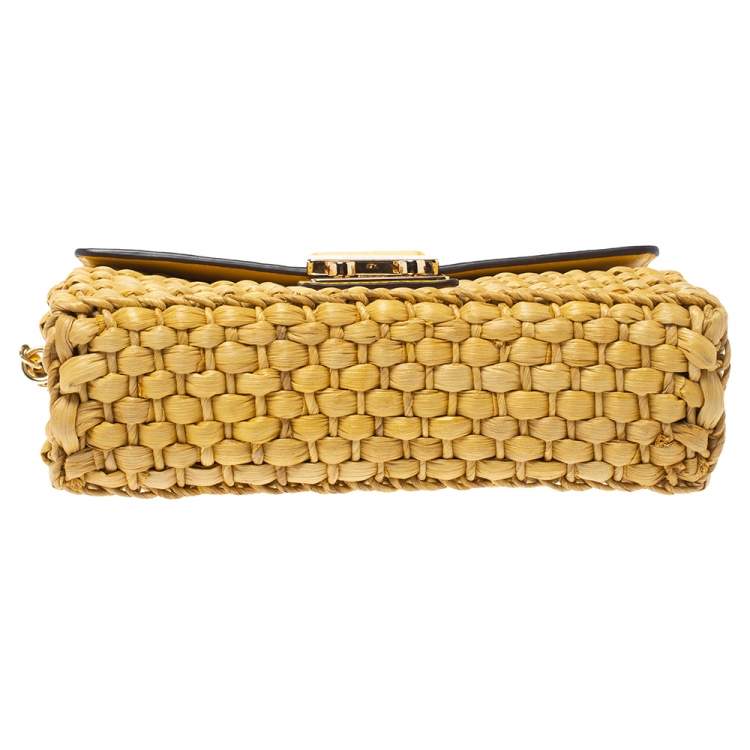 Pre Owned MICHAEL Michael Kors Mustard Woven Straw and Leather Gabriella Shoulder Bag