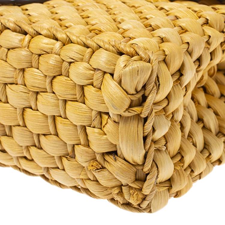 Pre Owned MICHAEL Michael Kors Mustard Woven Straw and Leather Gabriella Shoulder Bag