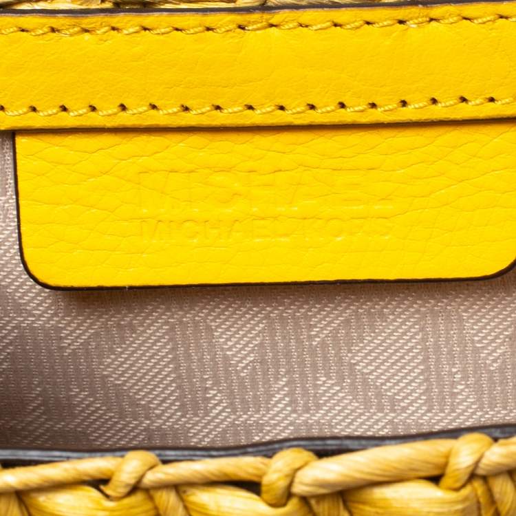 Pre Owned MICHAEL Michael Kors Mustard Woven Straw and Leather Gabriella Shoulder Bag