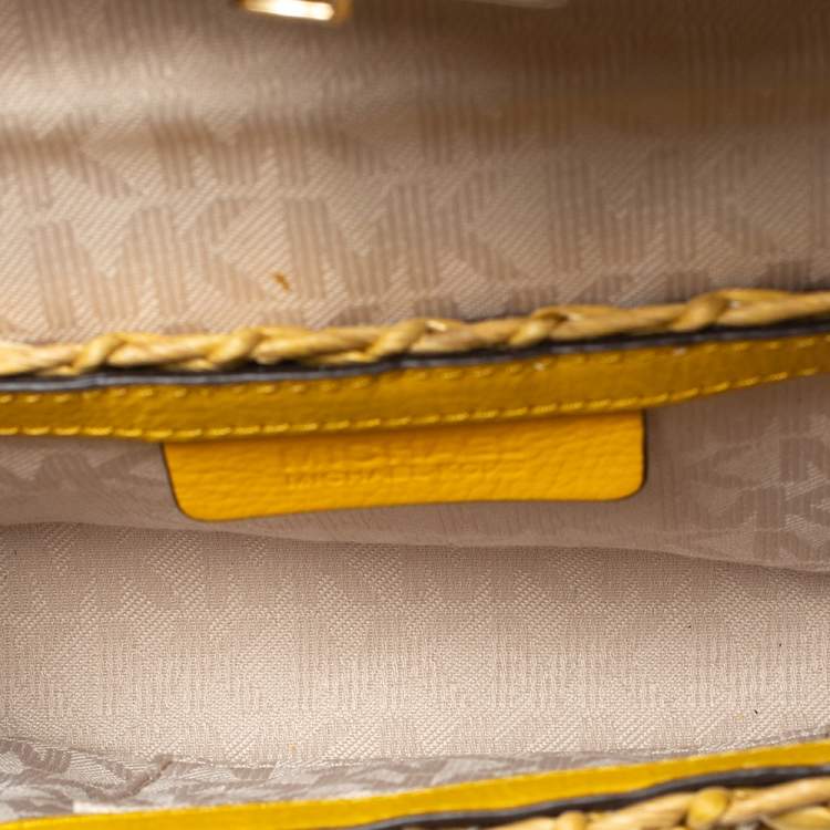 Pre Owned MICHAEL Michael Kors Mustard Woven Straw and Leather Gabriella Shoulder Bag