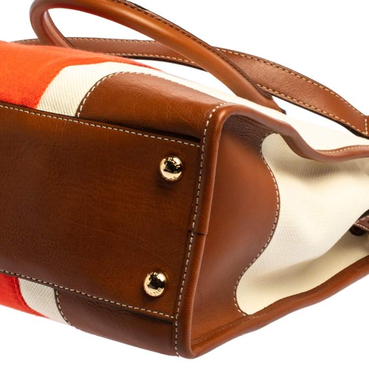 Pre Owned MICHAEL Michael Kors Tri Color Leather and Canvas Large Hamilton Tote