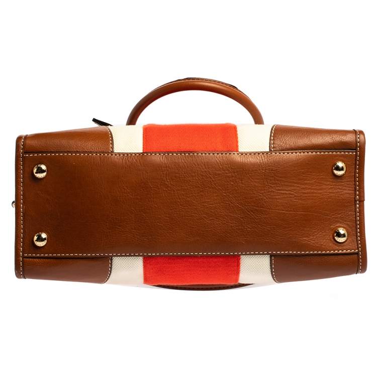 Pre Owned MICHAEL Michael Kors Tri Color Leather and Canvas Large Hamilton Tote