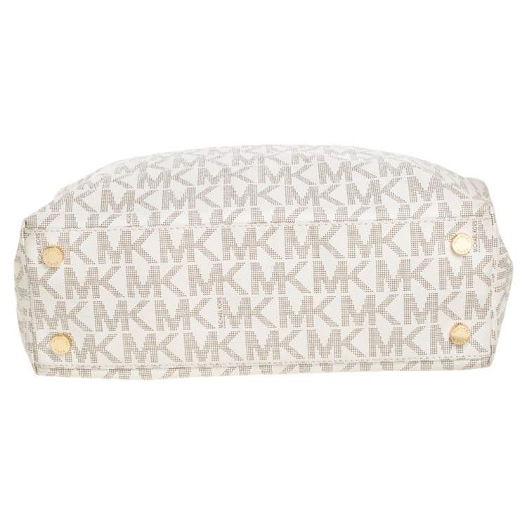 Pre Owned MICHAEL Michael Kors White Signature Coated Canvas Cynthia Shopper Tote