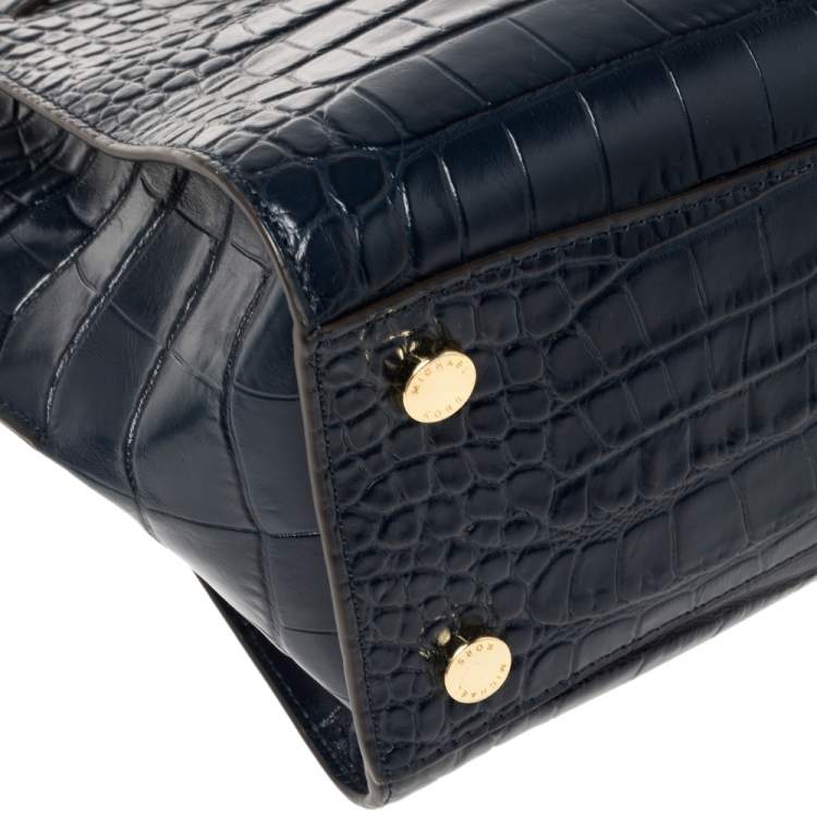 Pre Owned MICHAEL Michael Kors Blue Croc Embossed Leather Hamilton East West Satchel