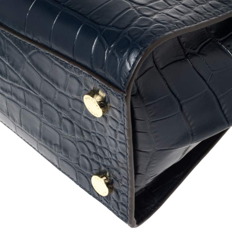Pre Owned MICHAEL Michael Kors Blue Croc Embossed Leather Hamilton East West Satchel