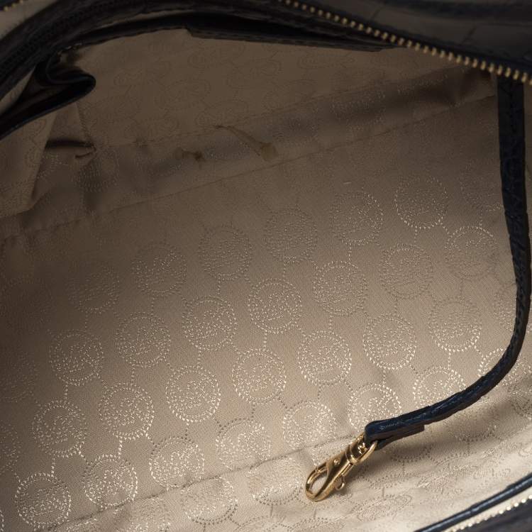Pre Owned MICHAEL Michael Kors Blue Croc Embossed Leather Hamilton East West Satchel