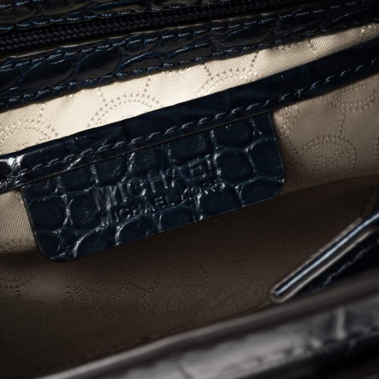 Pre Owned MICHAEL Michael Kors Blue Croc Embossed Leather Hamilton East West Satchel