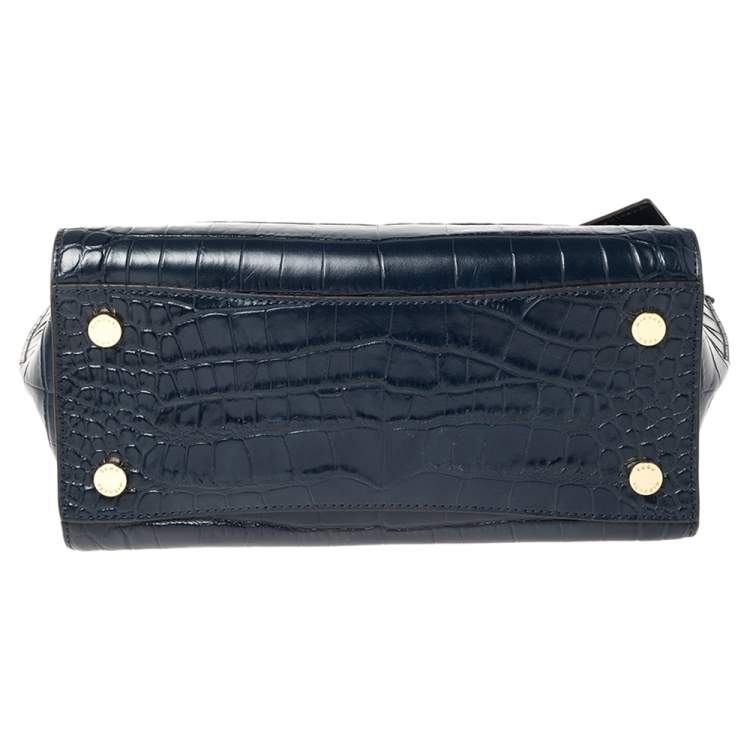 Pre Owned MICHAEL Michael Kors Blue Croc Embossed Leather Hamilton East West Satchel