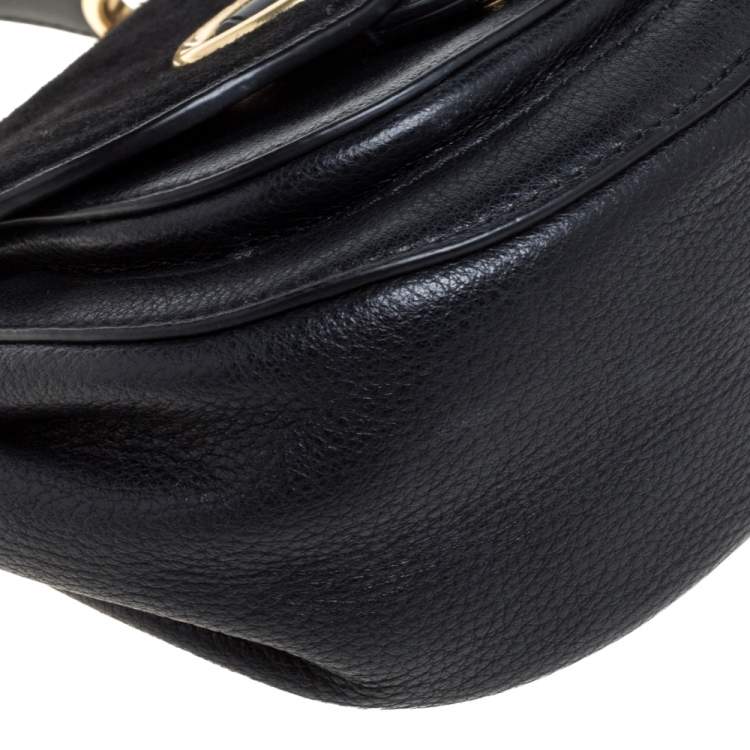 Pre Owned MICHAEL Michael Kors Black Leather and Suede Isadore Shoulder Bag
