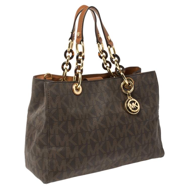 Pre Owned MICHAEL Michael Kors Brown Signature Coated Canvas Medium Cynthia Tote