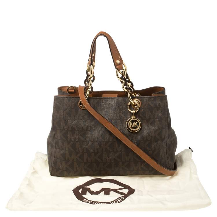 Pre Owned MICHAEL Michael Kors Brown Signature Coated Canvas Medium Cynthia Tote