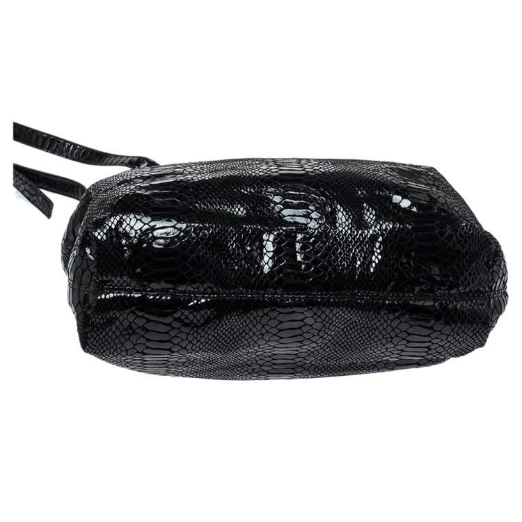 Pre Owned MICHAEL Michael Kors Black Python Effect Patent Leather Chain Shoulder Bag