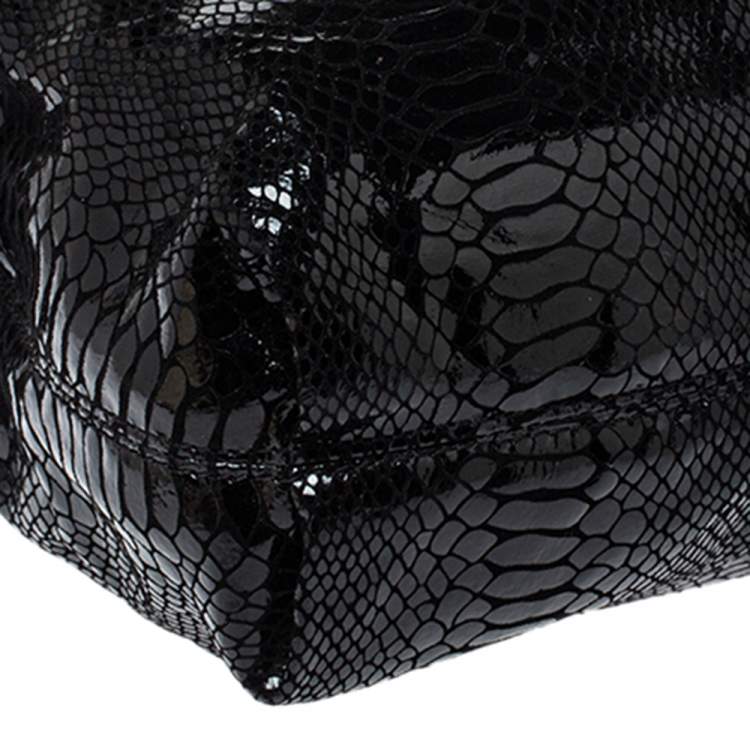Pre Owned MICHAEL Michael Kors Black Python Effect Patent Leather Chain Shoulder Bag