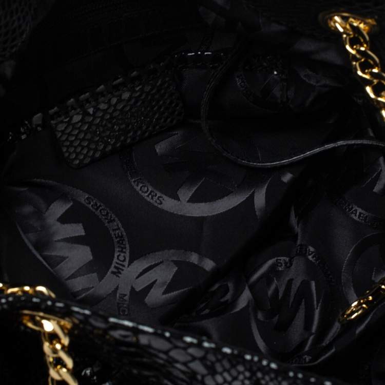 Pre Owned MICHAEL Michael Kors Black Python Effect Patent Leather Chain Shoulder Bag